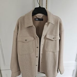 One time used beige zara over shirt jacket